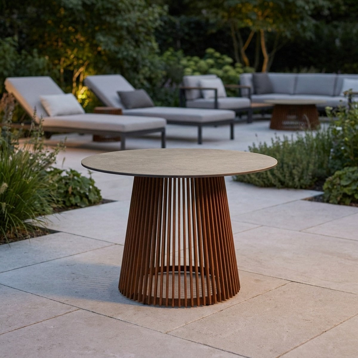 Halo 500lm Solar Low Table 70 cm - Corten Aluminium with Linen Ceramic HPL Top