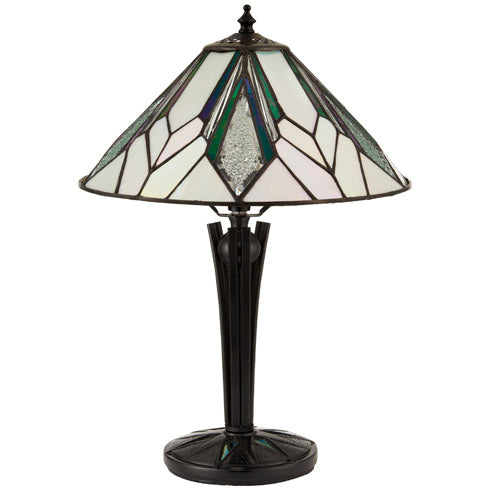 Interiors 1900 Astoria Tiffany Small Table Lamp in Black with Iridised Glass Inserts