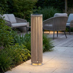 Rop and Strip 500lm Solar Lamppost 120 cm - Teak Duratek, Muscade Aluminium and Beige Woven Rope with Granite Base