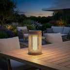 Rop and Strip 200lm Solar Table Lamp - Teak Duratek, Muscade Aluminium and Beige Woven Rope