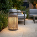 Rop and Strip 500lm Solar Lantern 43 cm - Duratek Teak, Muscade Aluminium with Beige Rope, Granite Base