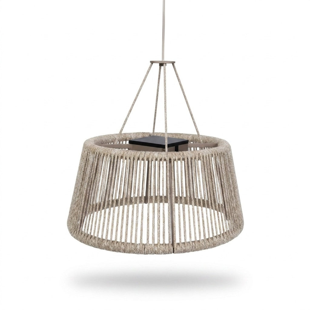 Rop and Strip 500lm Solar Lampshade 50 cm - Nutmeg Aluminium with Beige Woven Rope