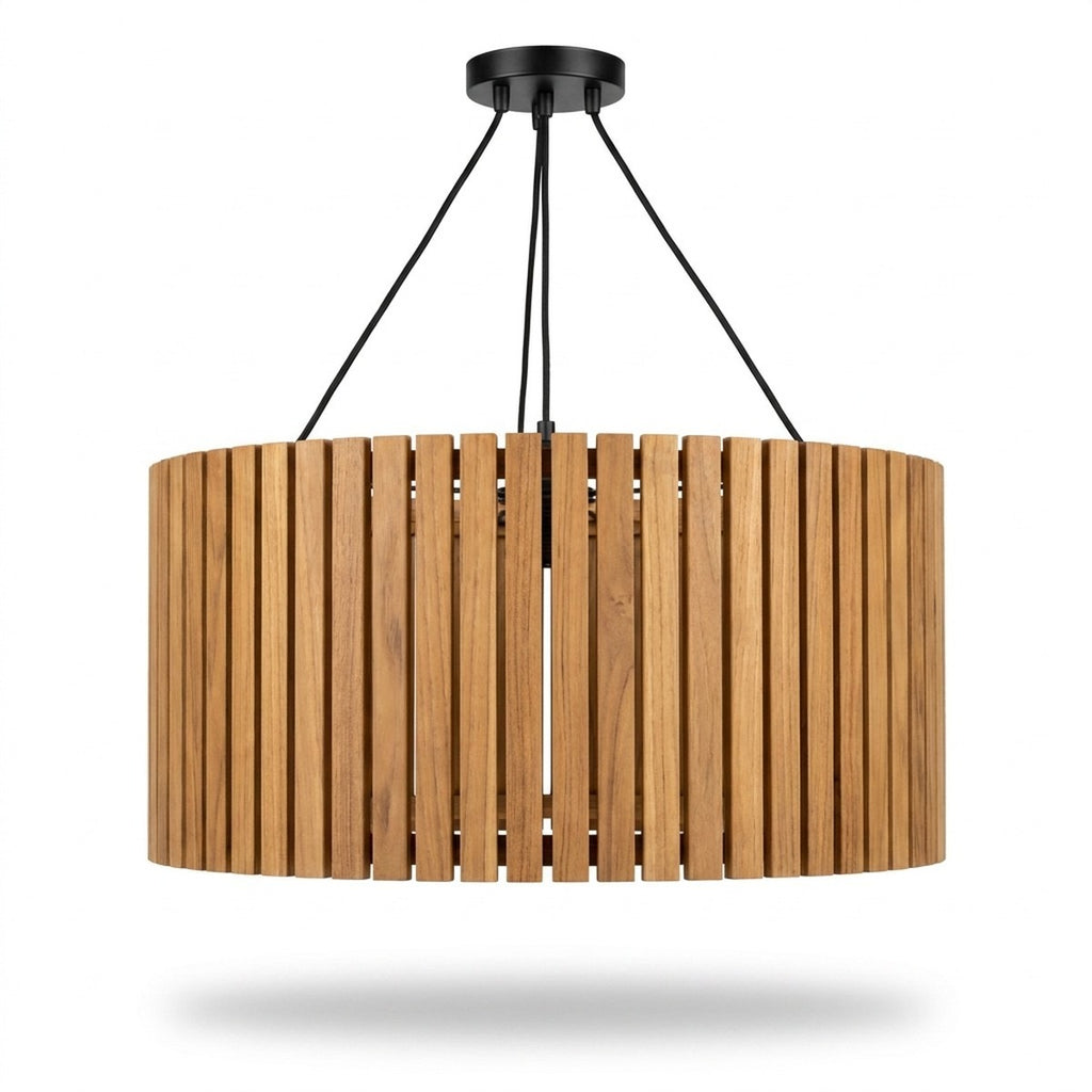 Tecka 500lm Solar Lampshade 45 cm - Teak Duratek with Straight Slats