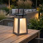 Tecka 300lm Solar Lantern 25 cm - Teak Duratek with Frosted Acrylic Glass and Black Aluminium Handle