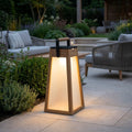 Tecka 500lm Solar Lantern 39 cm - Teak with Frosted Acrylic Glass and Black Aluminium Handle