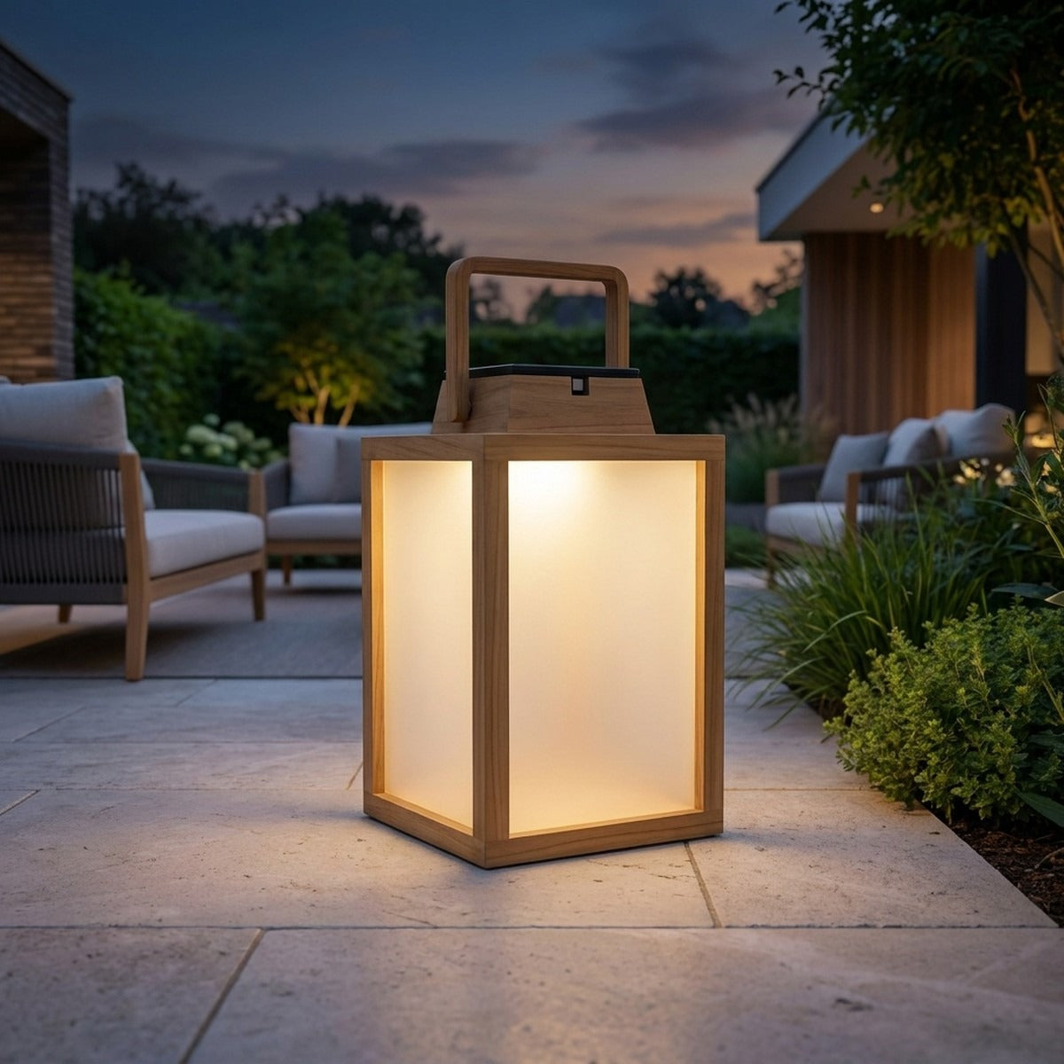 Tradition 300lm Solar Lantern 40 cm - Teak with Frosted Acrylic Glass