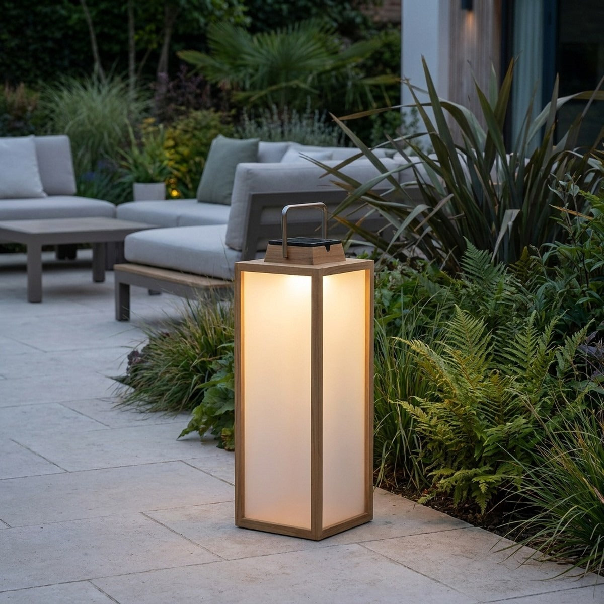 Tradition 300lm Solar Lantern 65 cm - Teak with Frosted Acrylic Glass