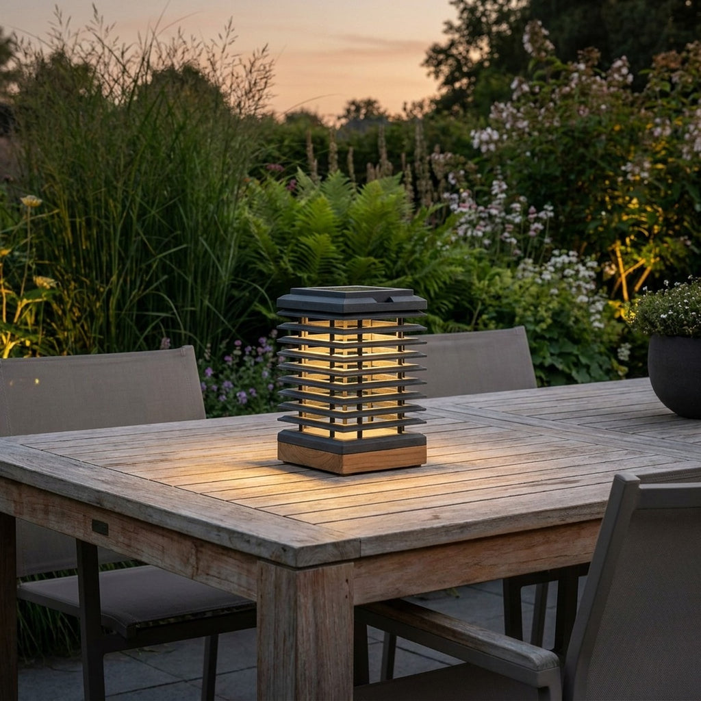 Tekura 300lm Solar Table Lamp 21 cm - Teak with Slate and White Wash HPL
