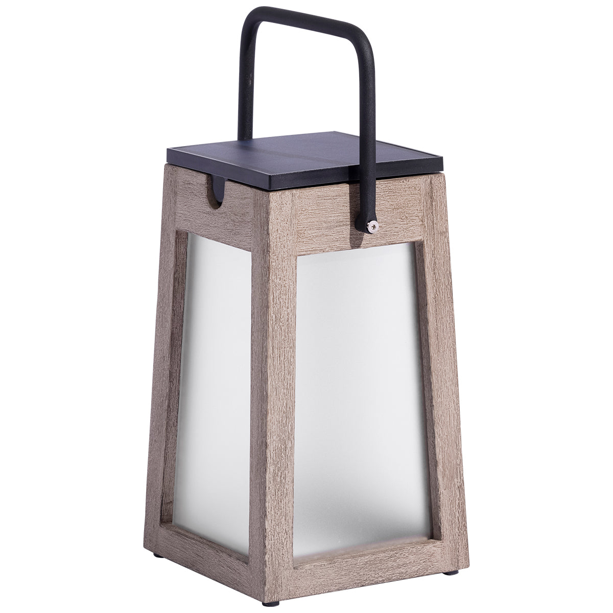 Tecka 300lm Solar Lantern 25 cm - Teak Duratek with Frosted Acrylic Glass and Black Aluminium Handle