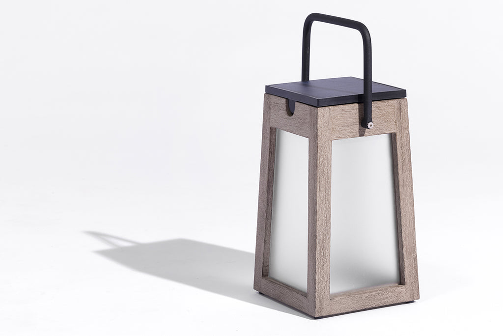 Tecka 300lm Solar Lantern 25 cm - Teak Duratek with Frosted Acrylic Glass and Black Aluminium Handle