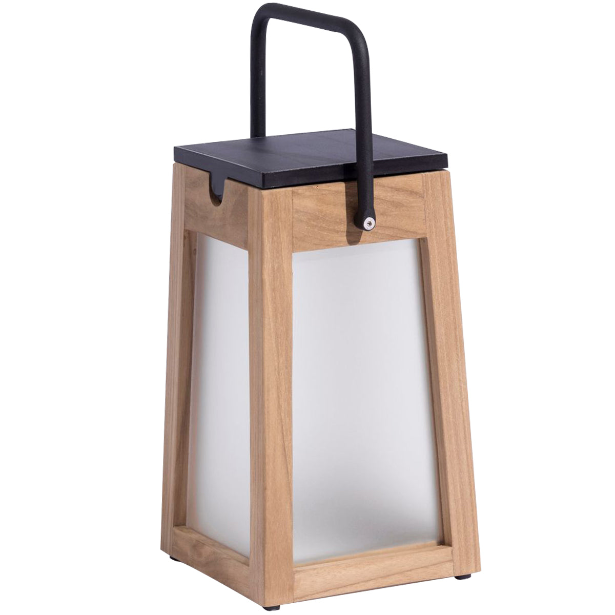 Tecka 300lm Solar Lantern 25 cm - Teak with Frosted Acrylic Glass and Black Aluminium Handle