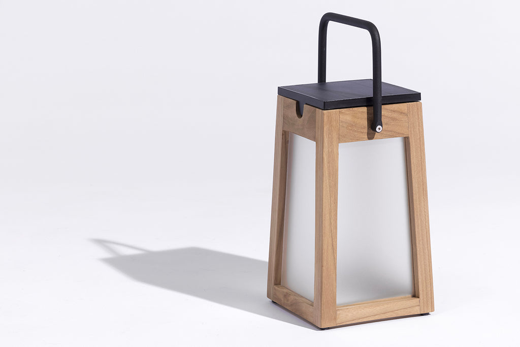 Tecka 300lm Solar Lantern 25 cm - Teak with Frosted Acrylic Glass and Black Aluminium Handle