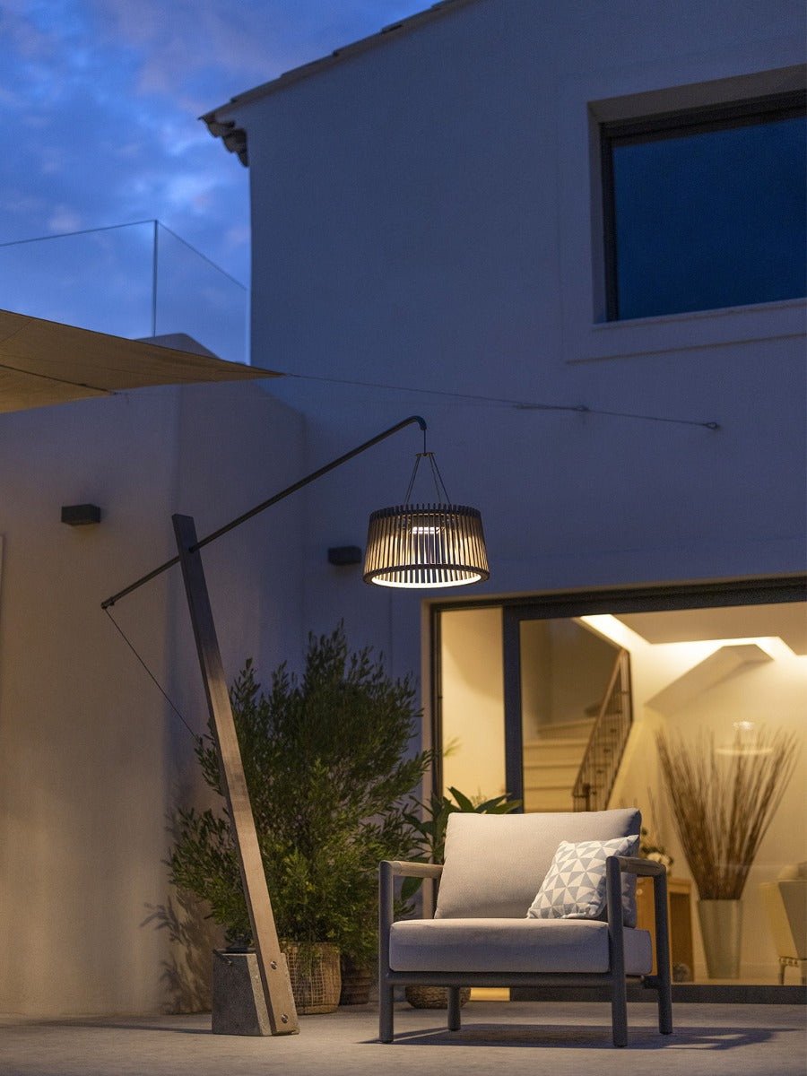 Tecka 500lm Solar Lampshade 45 cm - Teak Duratek with Straight Slats