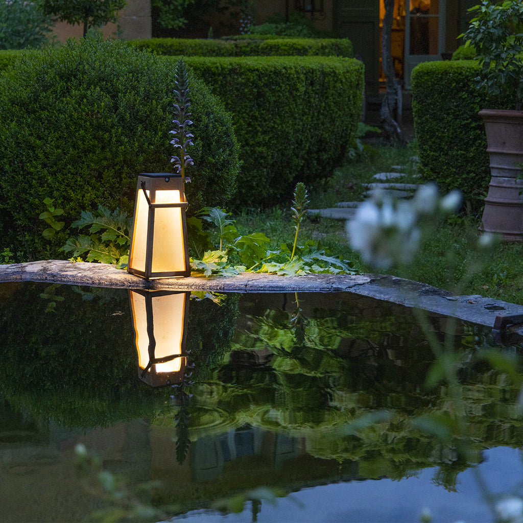 Tecka 500lm Solar Lantern 39 cm - Teak Duratek with Frosted Acrylic Glass and Black Aluminium Handle