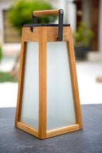 Tecka 500lm Solar Lantern 39 cm - Teak with Frosted Acrylic Glass and Black Aluminium Handle