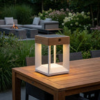 Teckalu 300lm Solar Table Lamp 21 cm - Teak Duratek with White Aluminium Slats