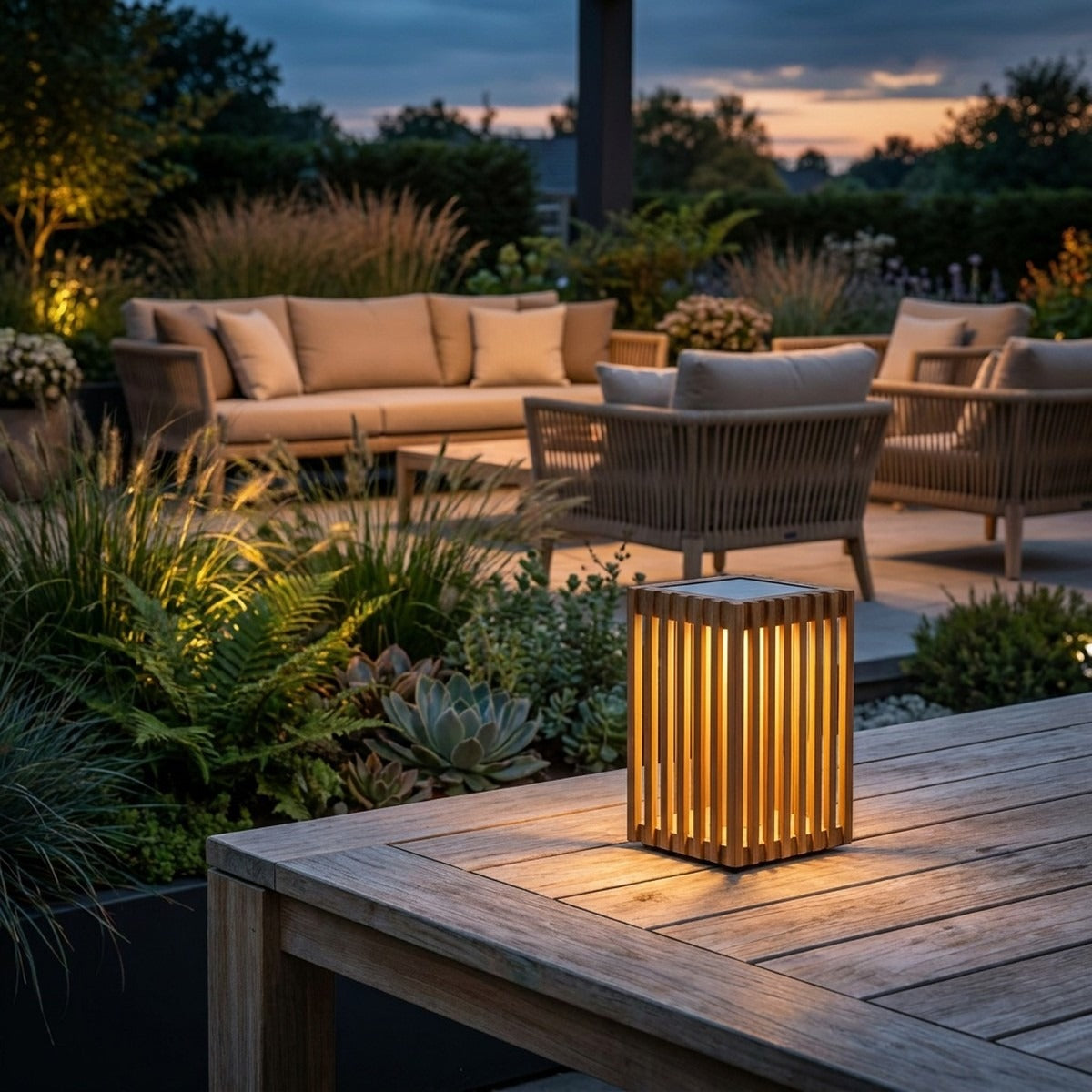 Verti 300lm Solar Table Lamp 21 cm - Teak Duratek