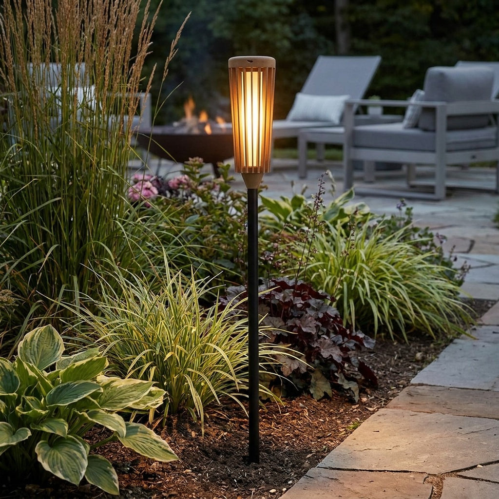 Tecka 200lm Adjustable Solar Torch / Pathway Light 82-137 cm - Teak Duratek with Black Aluminium