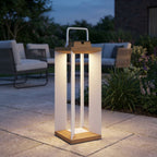 Teckalu 500lm Solar Lantern 36.5 cm - Duratek Teak with White Aluminium Slats