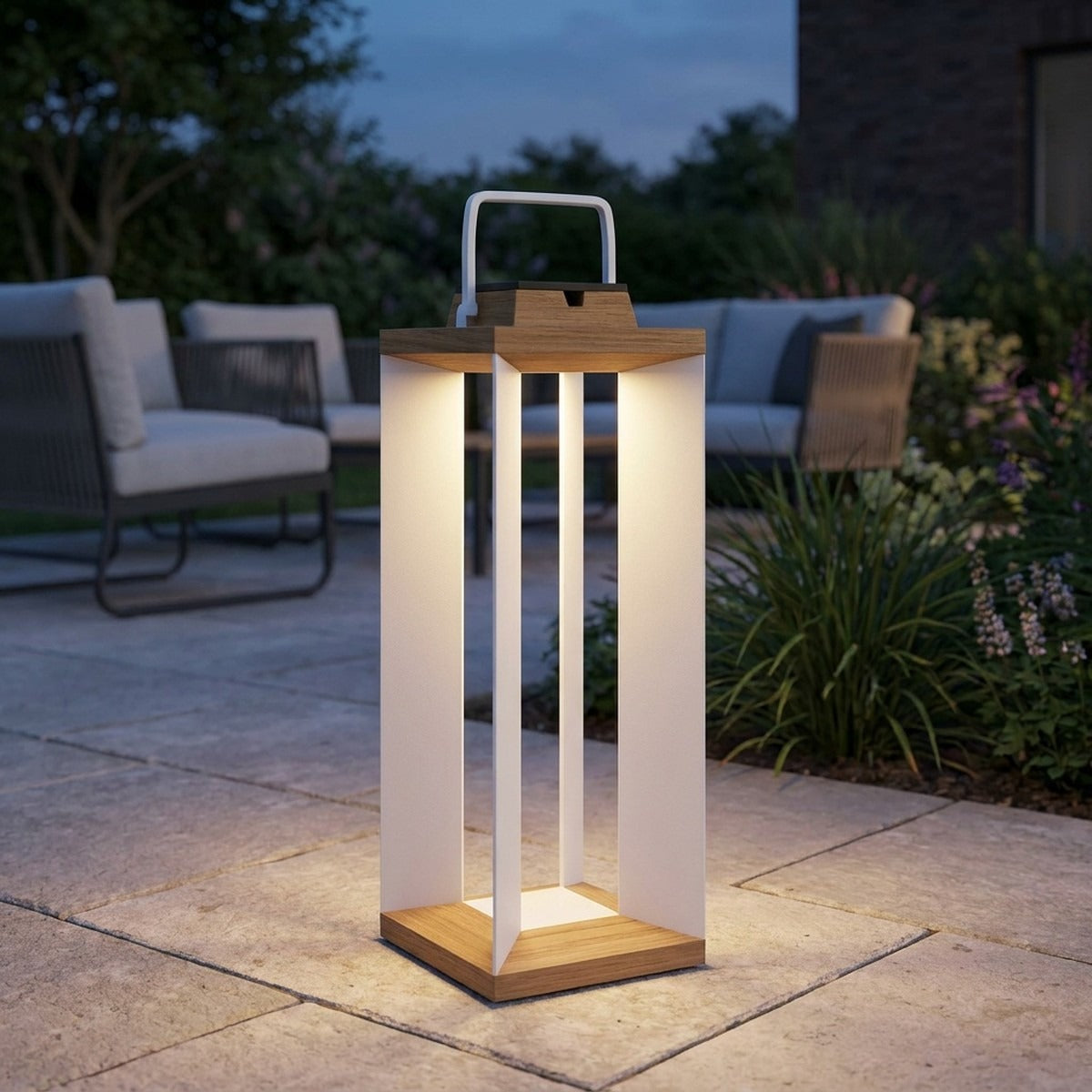 Teckalu 500lm Solar Lantern 36.5 cm - Duratek Teak with White Aluminium Slats