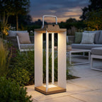 Teckalu 500lm Solar Lantern 45.5 cm - Duratek Teak with White Aluminium Slats