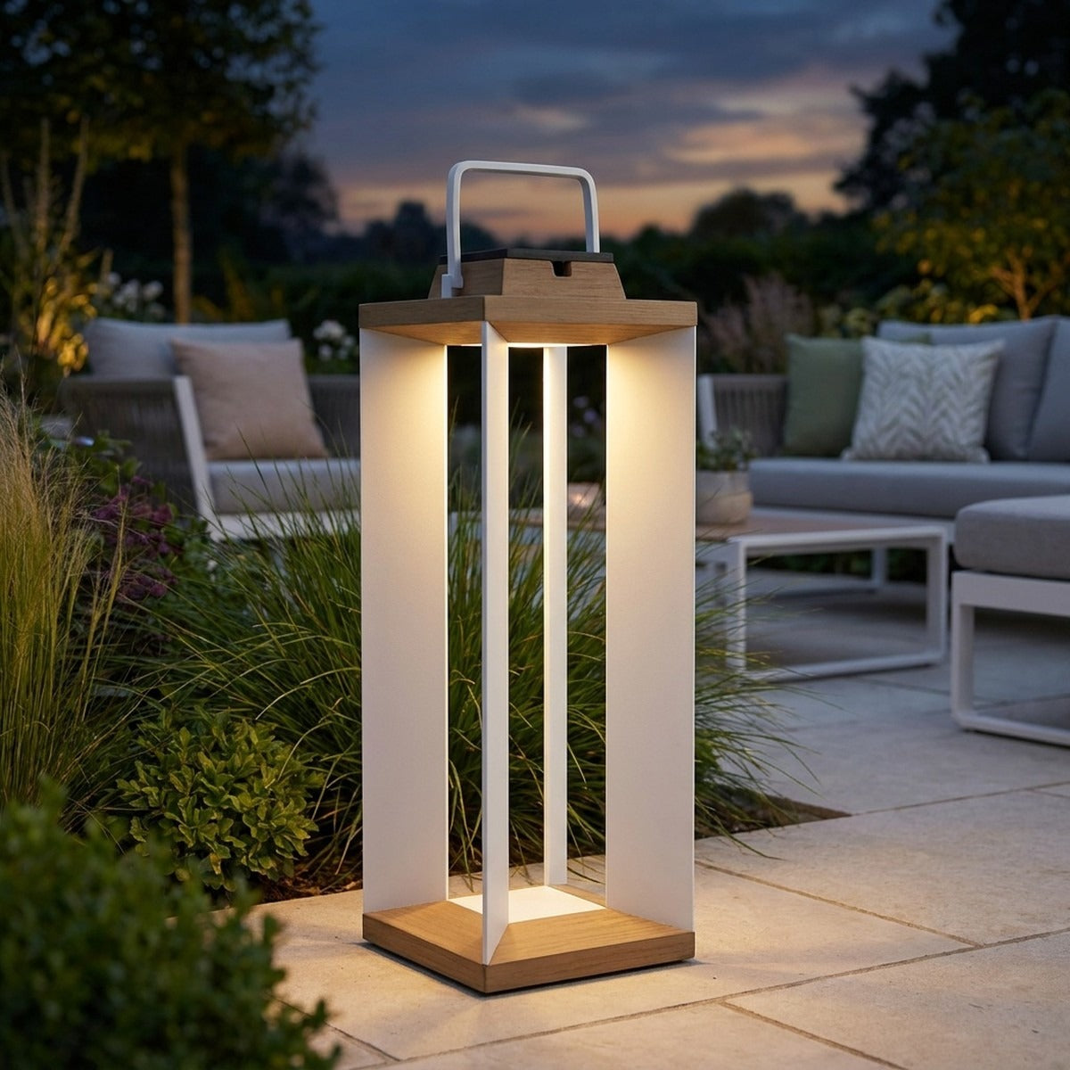 Teckalu 500lm Solar Lantern 45.5 cm - Duratek Teak with White Aluminium Slats