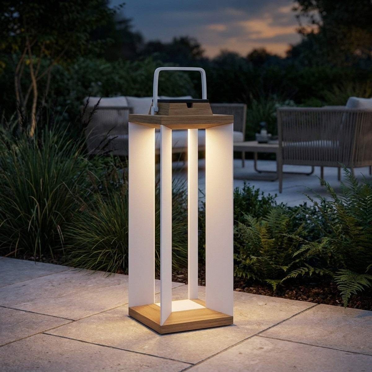Teckalu 500lm Solar Lantern 65.5 cm - Duratek Teak with White Aluminium Slats