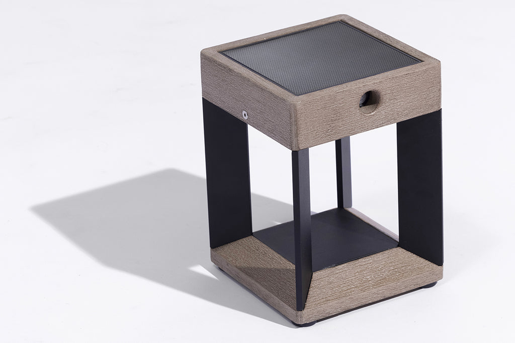 Teckalu 300lm Solar Table Lamp 21 cm - Teak Duratek with Black Aluminium Slats