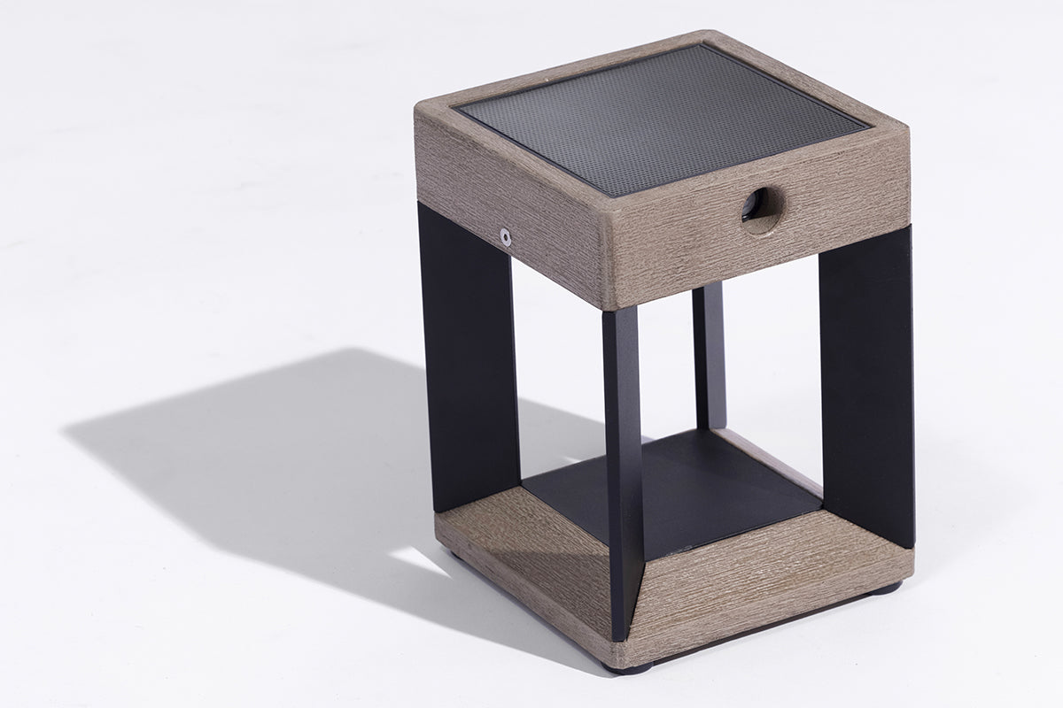 Teckalu 300lm Solar Table Lamp 21 cm - Teak Duratek with Black Aluminium Slats