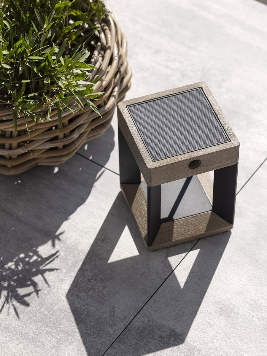 Teckalu 300lm Solar Table Lamp 21 cm - Teak Duratek with Black Aluminium Slats