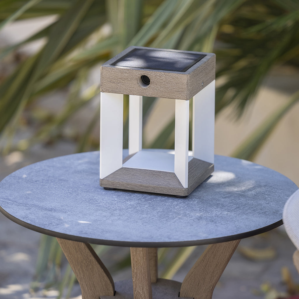Teckalu 300lm Solar Table Lamp 21 cm - Teak Duratek with White Aluminium Slats