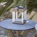 Teckalu 300lm Solar Table Lamp 21 cm - Teak Duratek with White Aluminium Slats