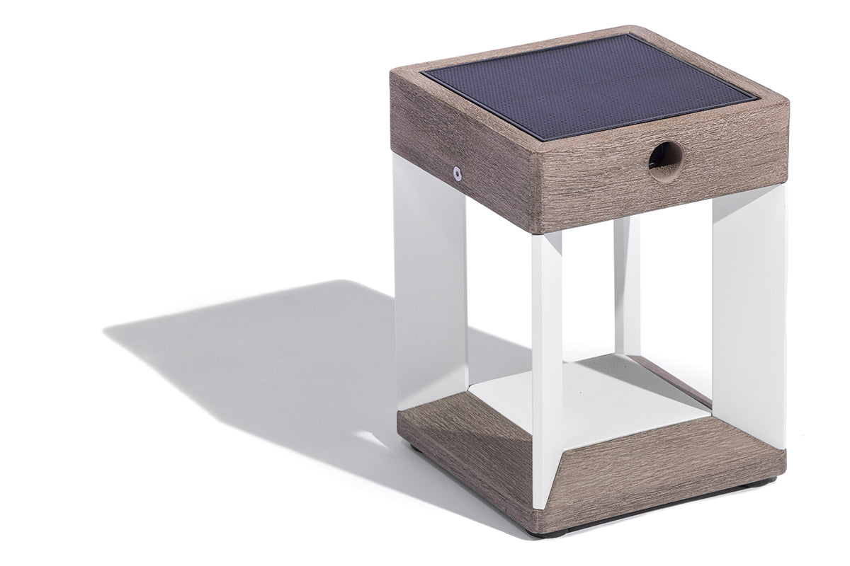 Teckalu 300lm Solar Table Lamp 21 cm - Teak Duratek with White Aluminium Slats