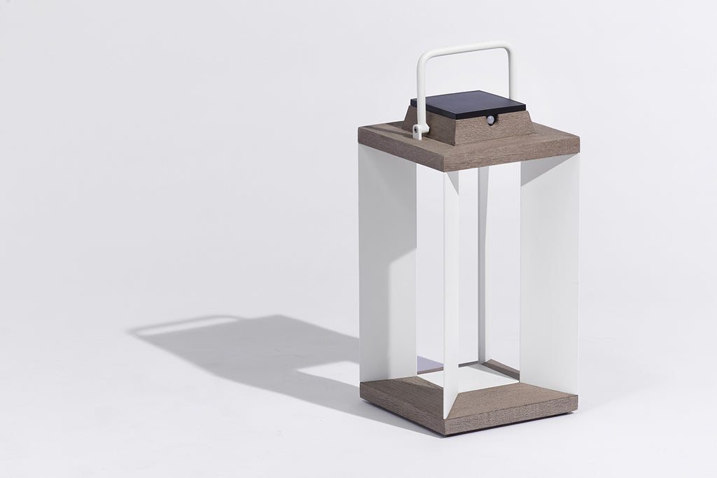 Teckalu 500lm Solar Lantern 45.5 cm - Duratek Teak with White Aluminium Slats