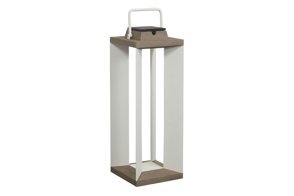 Teckalu 500lm Solar Lantern 65.5 cm - Duratek Teak with White Aluminium Slats