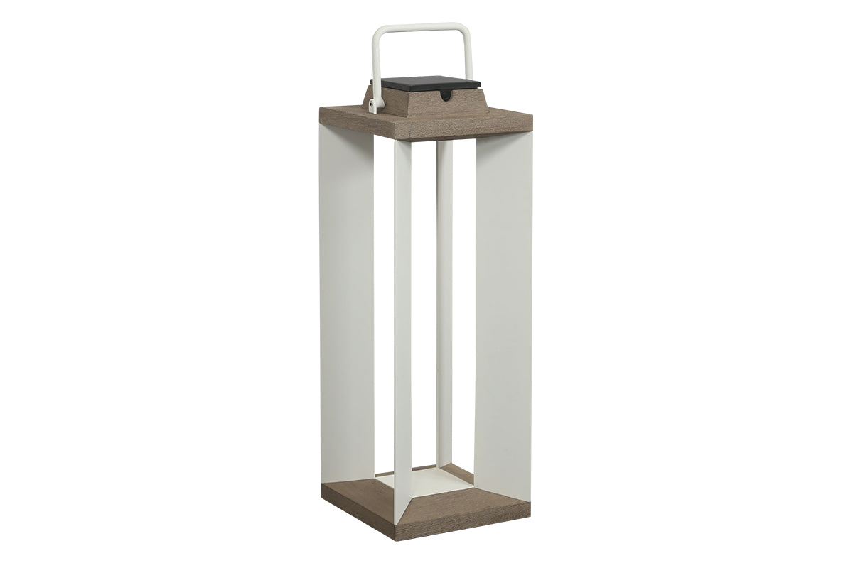 Teckalu 500lm Solar Lantern 65.5 cm - Duratek Teak with White Aluminium Slats