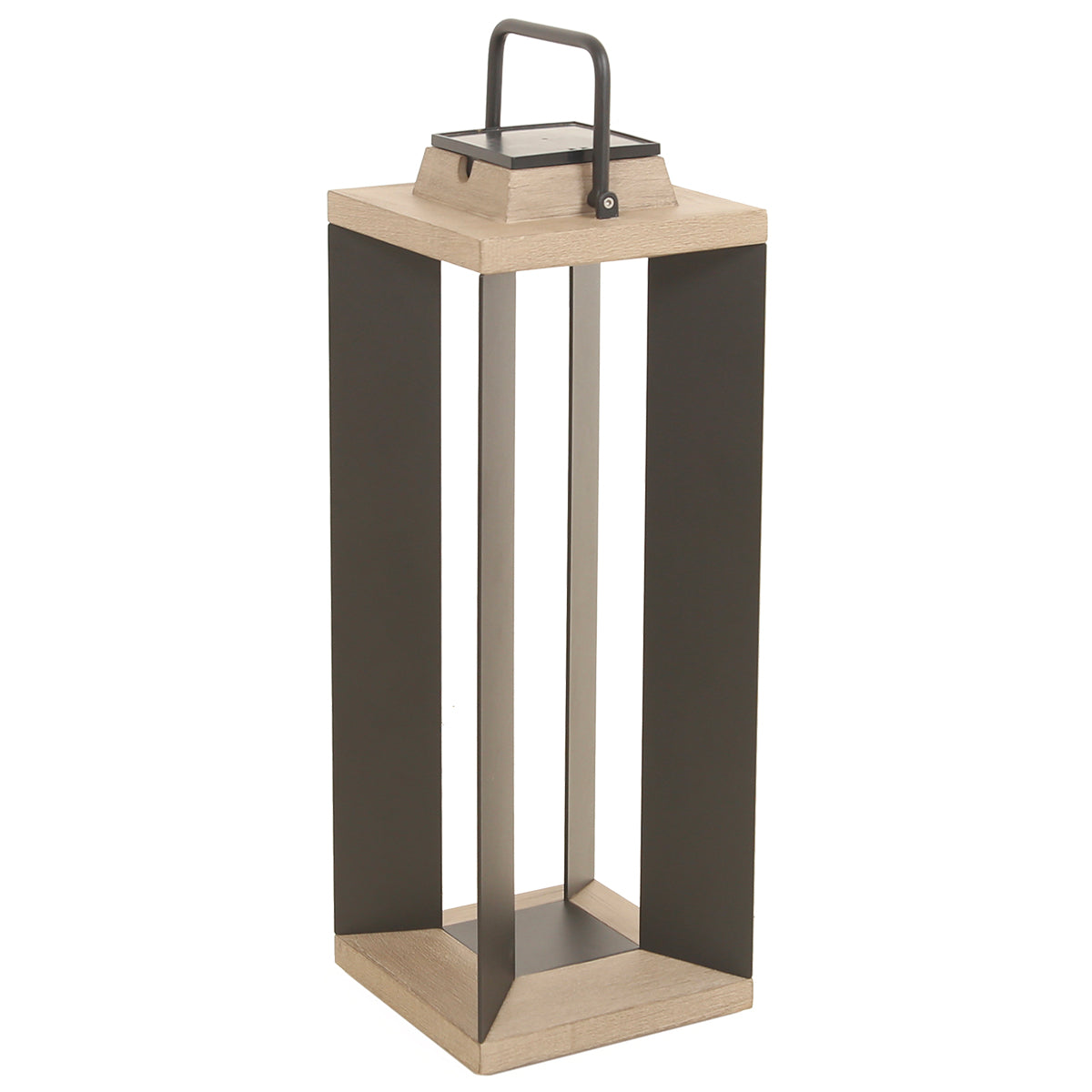 Teckalu 500lm Solar Lantern Large 65.5 cm - Duratek Teak with Black Aluminium Slats