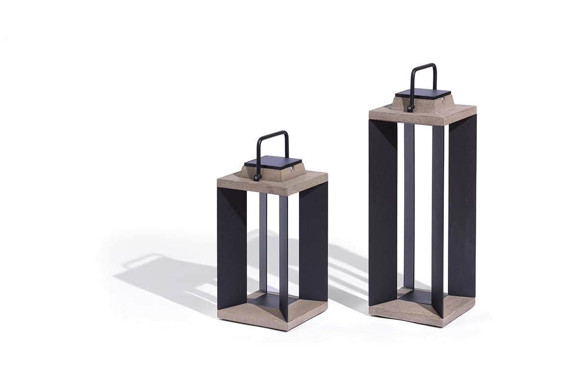 Teckalu 500lm Solar Lantern Large 65.5 cm - Duratek Teak with Black Aluminium Slats