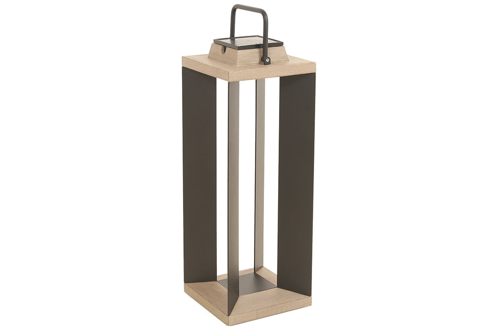 Teckalu 500lm Solar Lantern Large 65.5 cm - Duratek Teak with Black Aluminium Slats