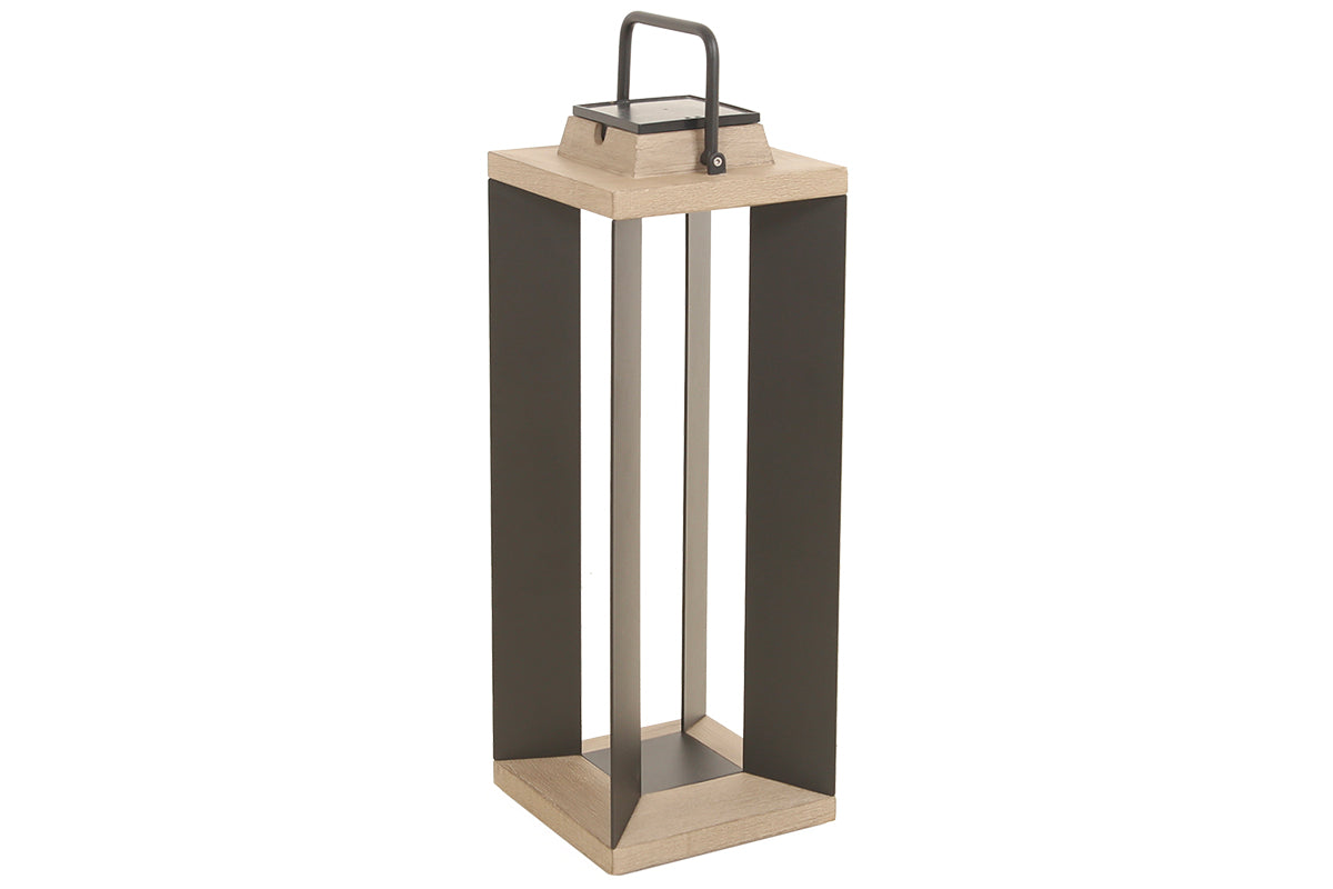 Teckalu 500lm Solar Lantern Large 65.5 cm - Duratek Teak with Black Aluminium Slats