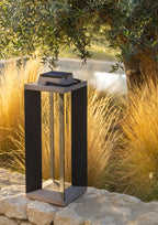Teckalu 500lm Solar Lantern Large 65.5 cm - Duratek Teak with Black Aluminium Slats