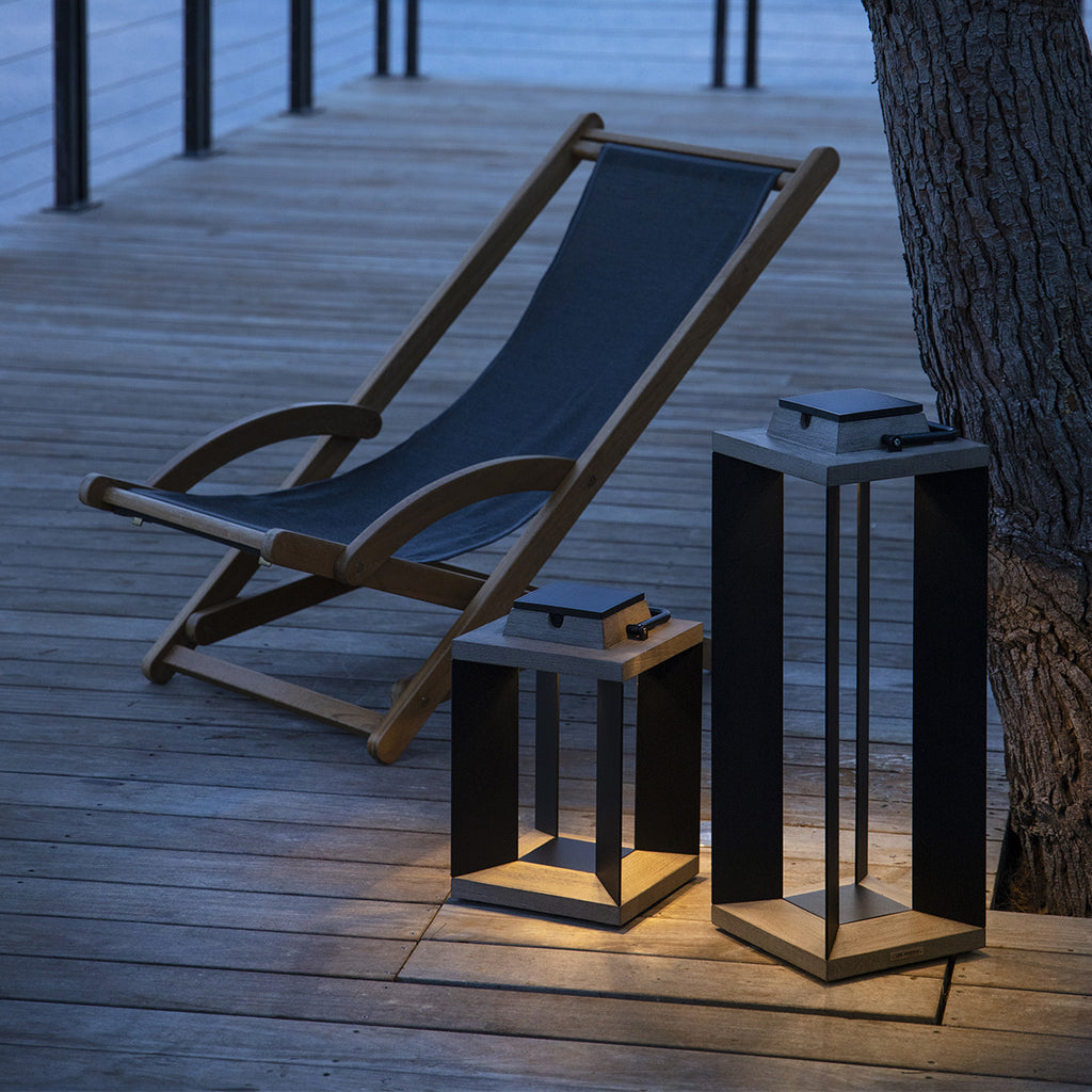 Teckalu 500lm Solar Lantern Medium 45.5 cm - Duratek Teak with Black Aluminium Slats