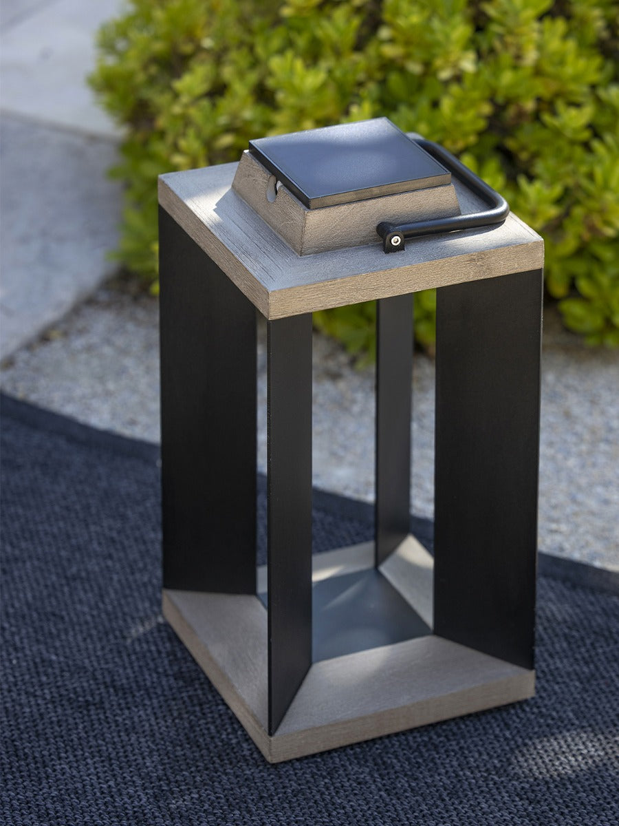 Teckalu 500lm Solar Lantern Medium 45.5 cm - Duratek Teak with Black Aluminium Slats