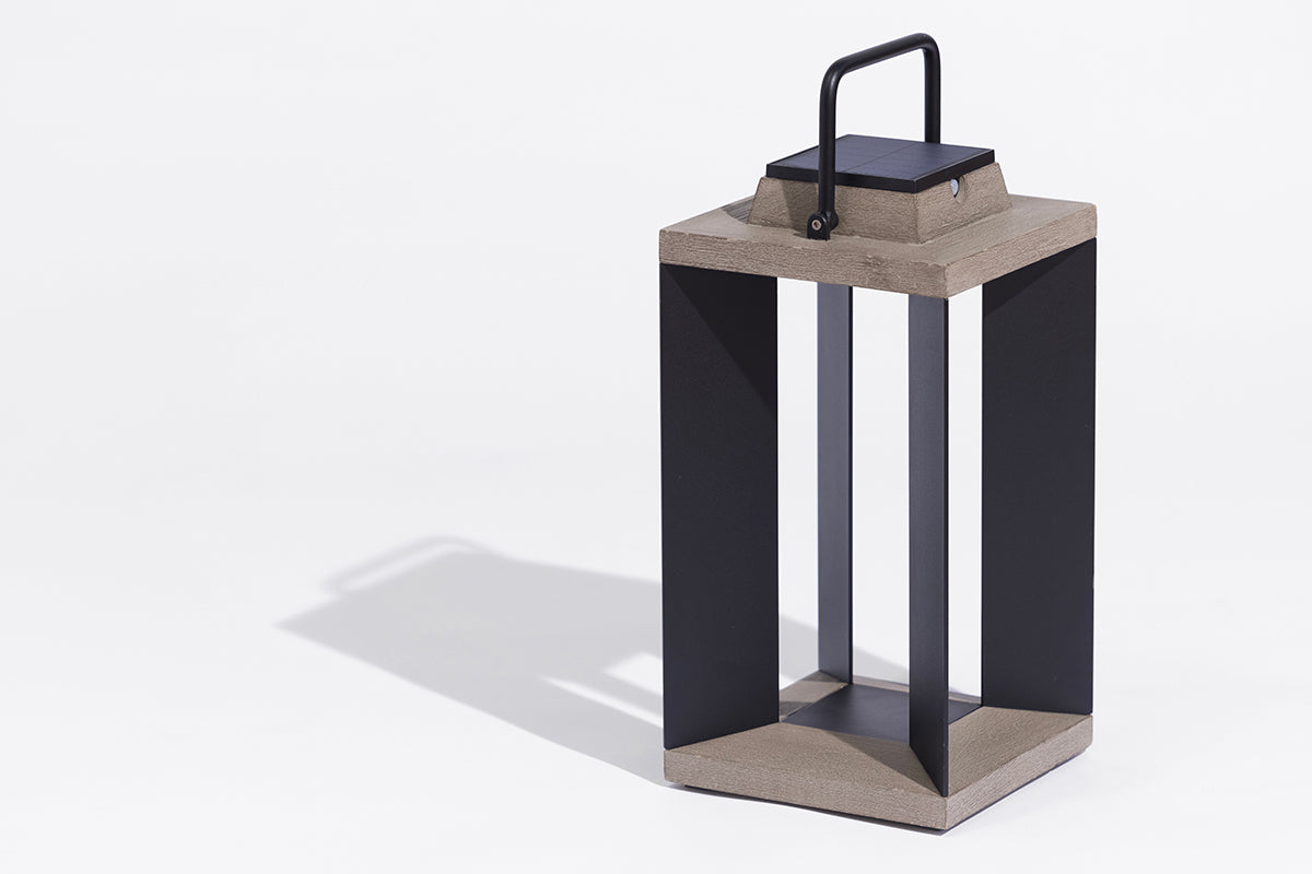 Teckalu 500lm Solar Lantern Medium 45.5 cm - Duratek Teak with Black Aluminium Slats