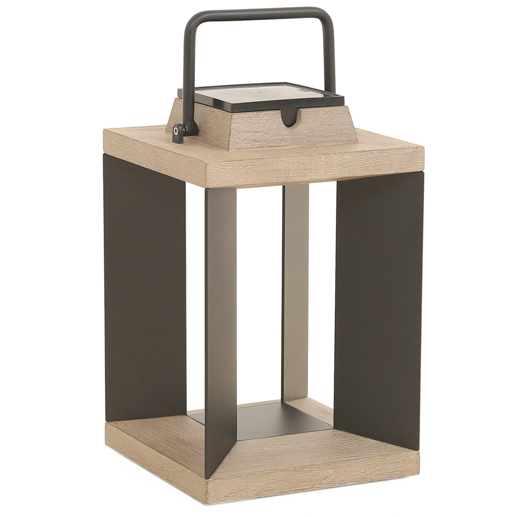 Teckalu 500lm Solar Lantern Small 36.5 cm - Duratek Teak with Black Aluminium Slats