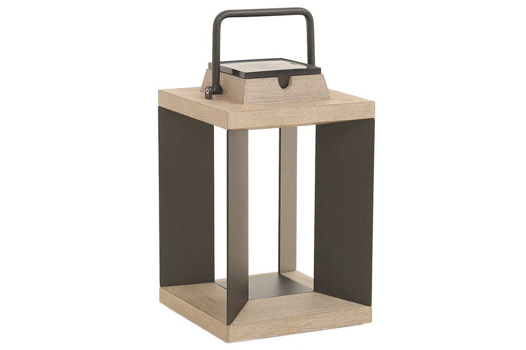 Teckalu 500lm Solar Lantern Small 36.5 cm - Duratek Teak with Black Aluminium Slats
