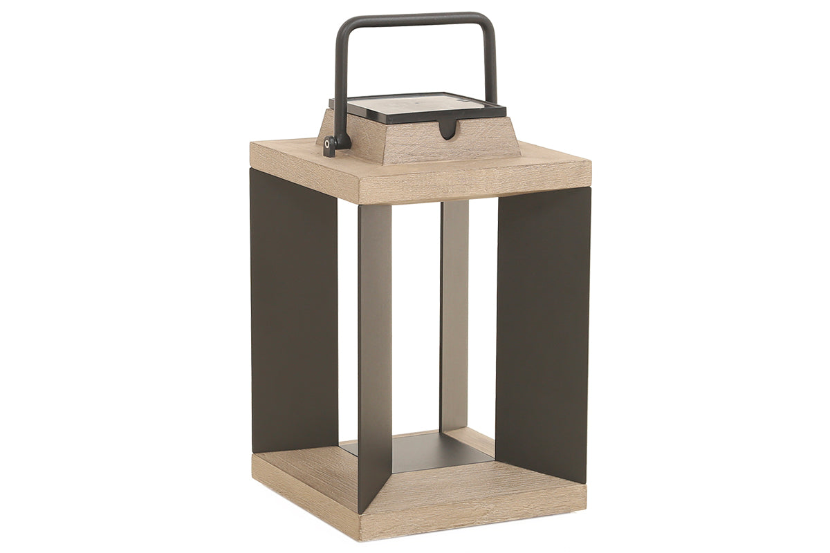 Teckalu 500lm Solar Lantern Small 36.5 cm - Duratek Teak with Black Aluminium Slats