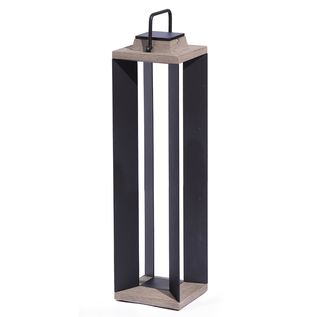 Teckalu 500lm Solar Lantern XL 90 cm - Duratek Teak with Black Aluminium Slats