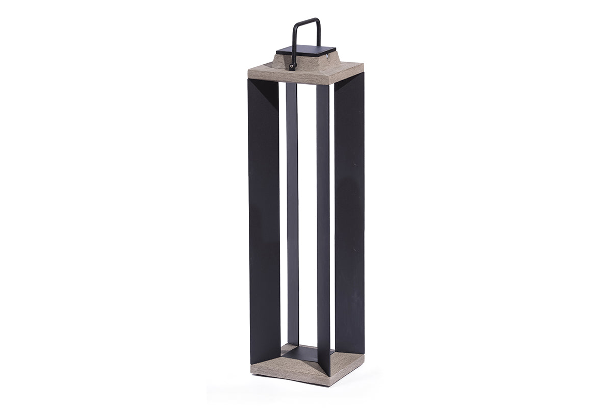 Teckalu 500lm Solar Lantern XL 90 cm - Duratek Teak with Black Aluminium Slats