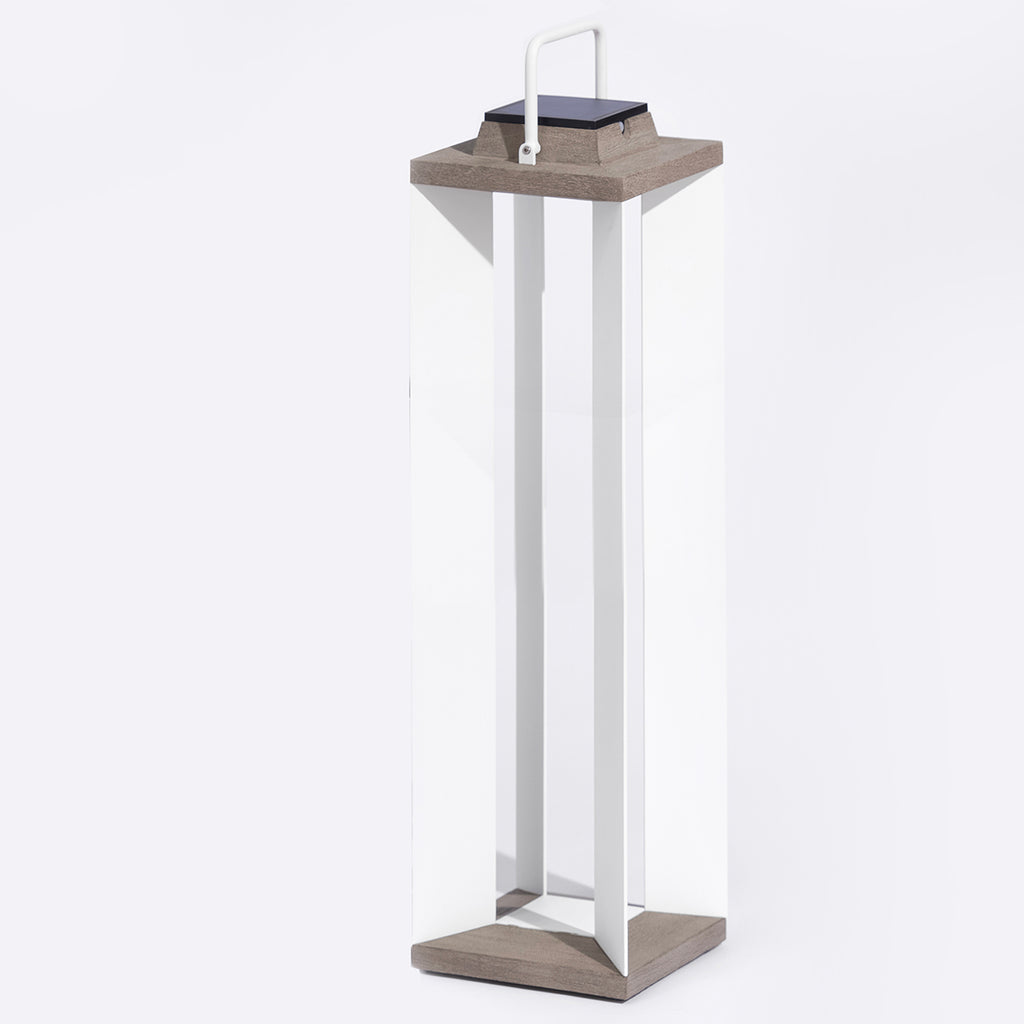Teckalu 500lm Solar Lantern XL 90 cm - Duratek Teak with White Aluminium Slats